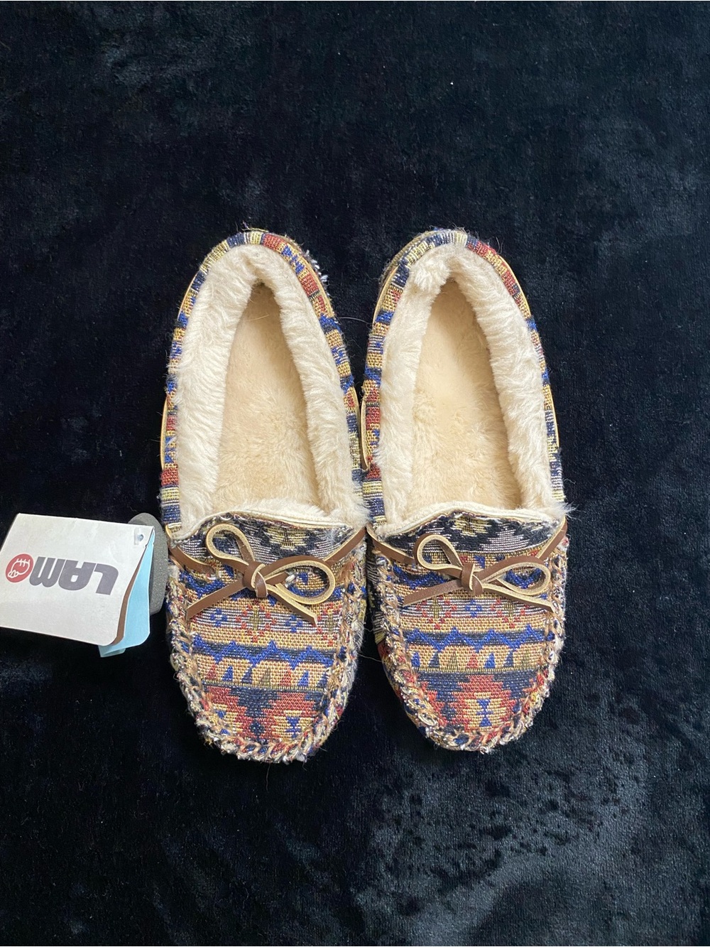 Warm Aztec-Print Moccasin Slippers - Brand - Multi-Color
